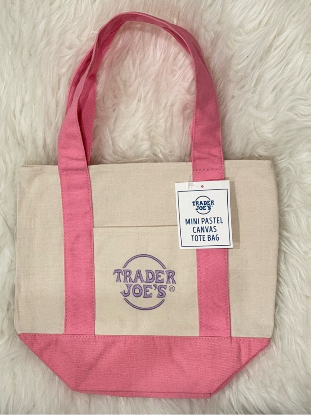 Trader Joe's Pink & Cream Mini Canvas Tote Bag
